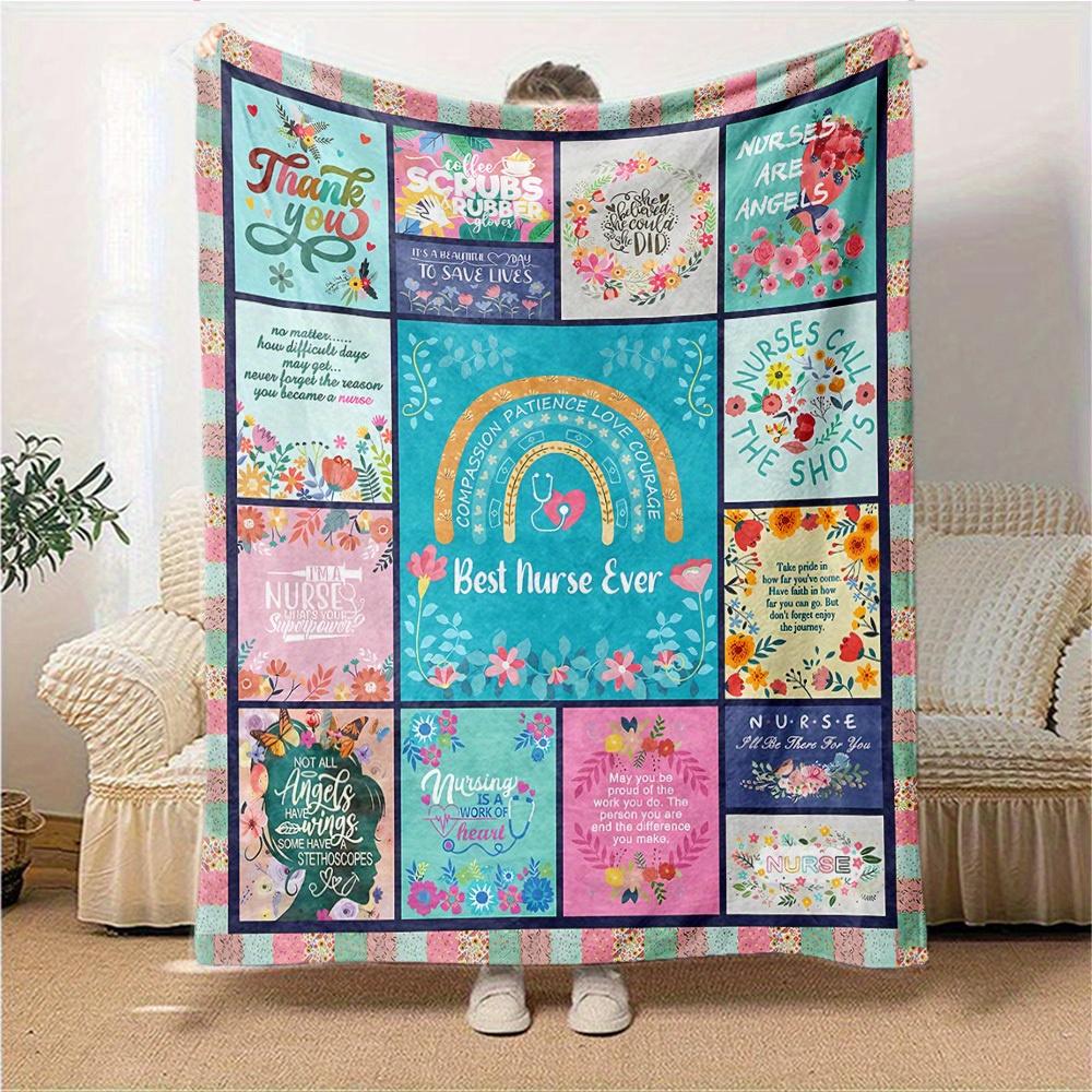 1pc Nurses,thank you Digital Printed Flannel Blanket, Super Soft Plush Fleece Bed Cover, Multipurpose Four Seasons Hypoallergenic Quilt for