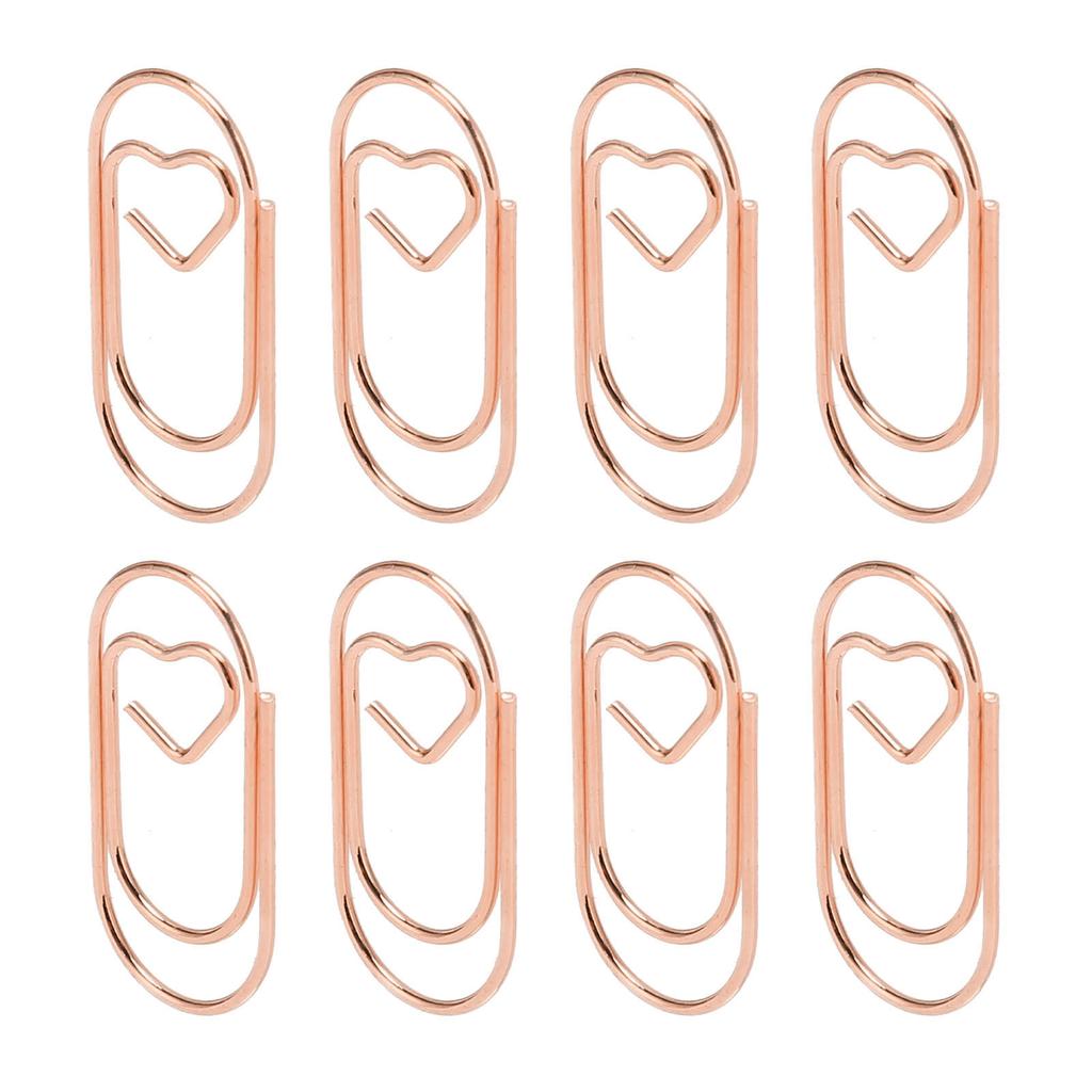 100pcs Paper Clips Portable Heart Shape Rustproof Electroplated Metal Paperclips Office Supplies Rose Gold