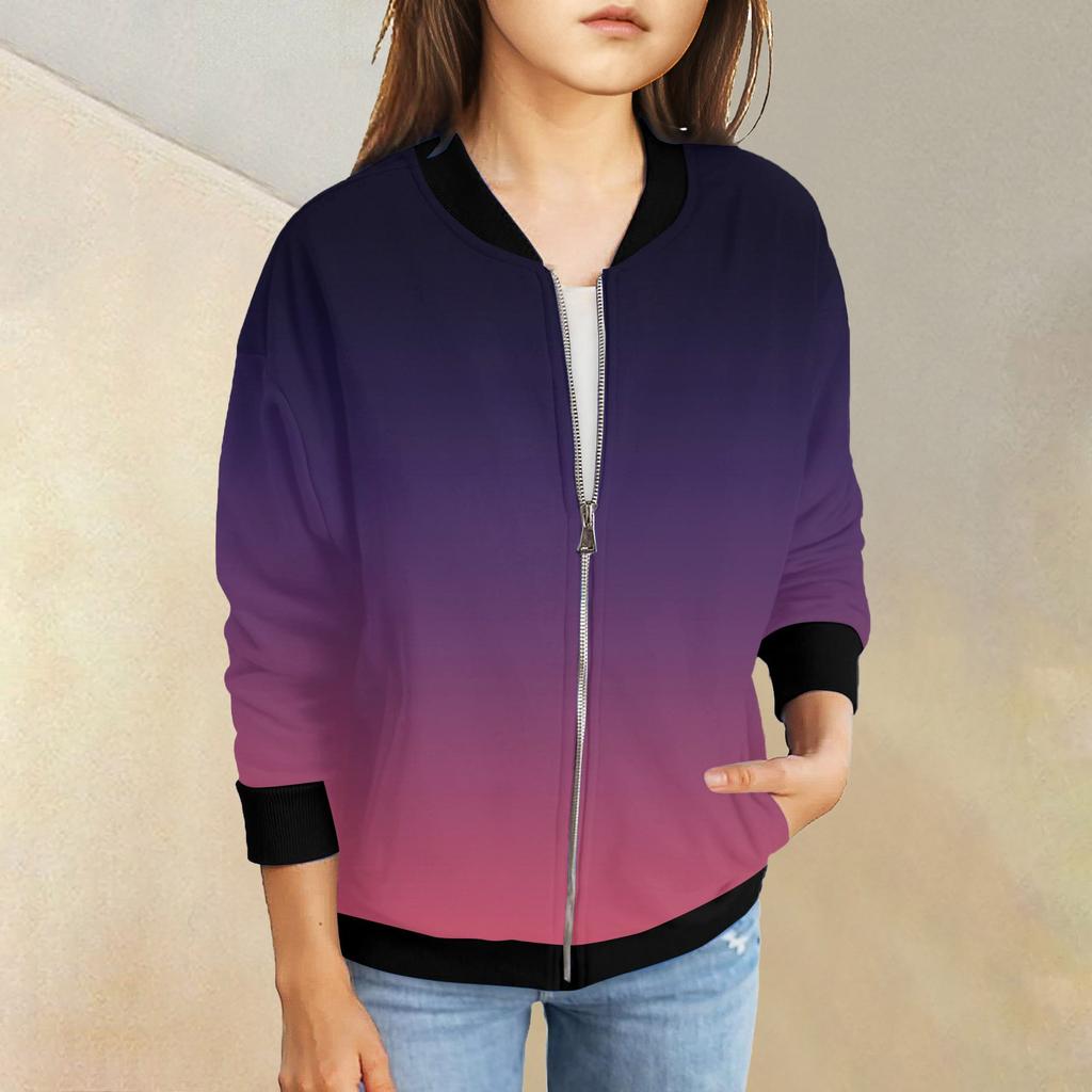 Куртки на молнии для девочек, детские осенние толстовки с длинными рукавами, верхняя одежда с карманами 5-15 лет