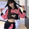 Y2k Cropped Racing Jacket Women Vintage Streetwear Korean Fashion Short Motorcycle Jackets Biker Coats Kpop Bomber Tops
