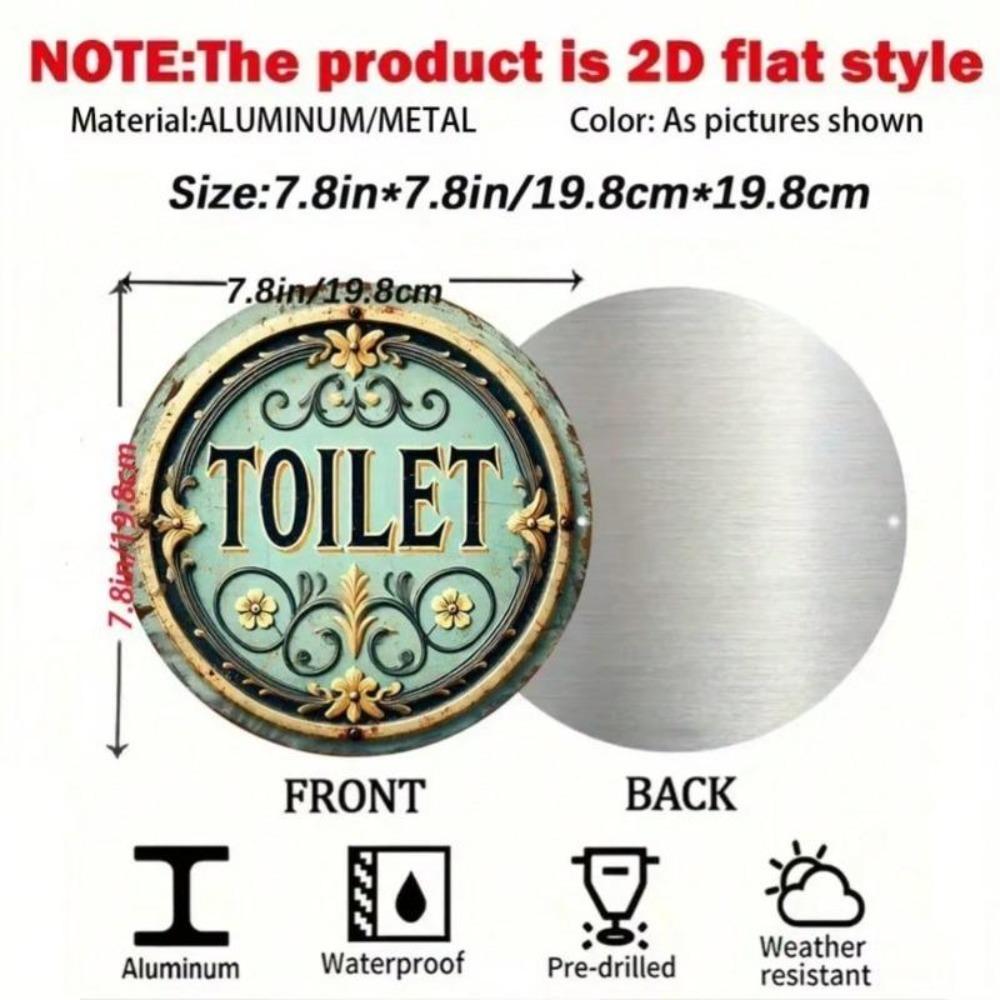 Retro Toilet Sign Metal Wall Art Gold Blue Green Decor