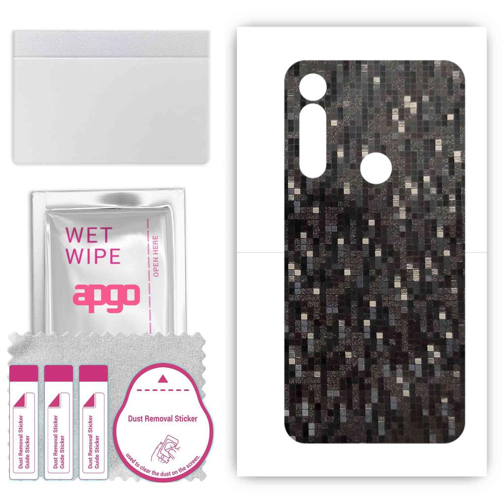 apgo Protective Skin Sticker for the Back Compatible with Motorola Moto G Power, Wrap Film, Foil, Vinyl - Pattern Carbon Black Pixel