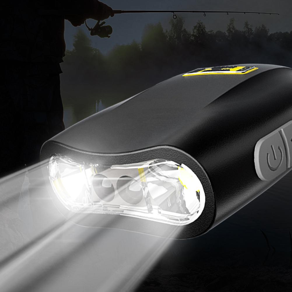 IPX4 Waterproof LED Head Torch 2 Lighting Modes Motion Sensor Smart Head Lamp Mini Cap Clip Lights for Expedition Riding Fishing