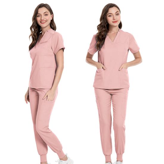 Комплект из 2 шт./компл., комплект больничной формы для мужчин и женщин с v-образным вырезом и короткими рукавами, топы с разрезом по бокам, комплект штанов для бега на эластичной завязке на талии