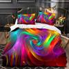 Girls Rainbow Wave Duvet Cover, Adults Trippy Iridescent Curved Fluid Tie Dye Pattern Abstract Art Bedding Set Queen Full Size