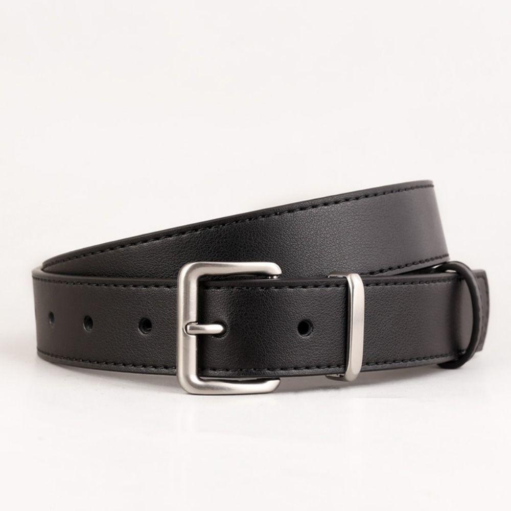 Simple Fashion Leather Belt Adjustable Solid Color Waistband Belt Metal Buckle Thin Decorative Belt Coat
