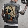Mens Motorcycle Vest Skull Print Hip Hop Punk Rock Biker Denim Vest Waistcoat Hole Ripped Cotton Sleevless Jean Jacket Coat