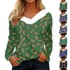 Women's Fashion Casual Long Sleeve Christmas Printed Plush Collar V-Neck Top