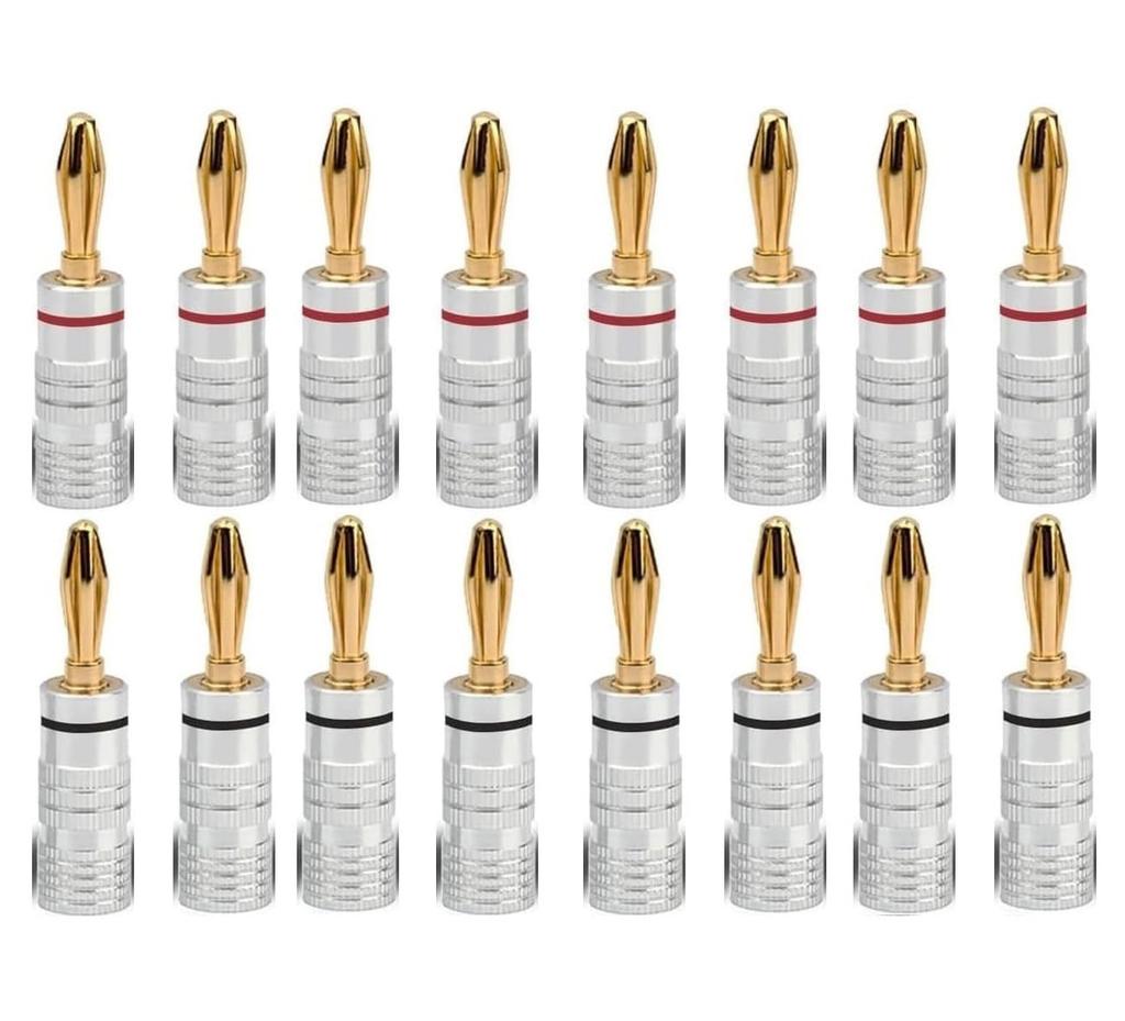 AMIUKON 24K Gold Plated Banana Plugs Speaker Cable Aluminum Metal 4mm of Connectors, Shell, 12AWG-18AWG Gauge, (Set 16)
