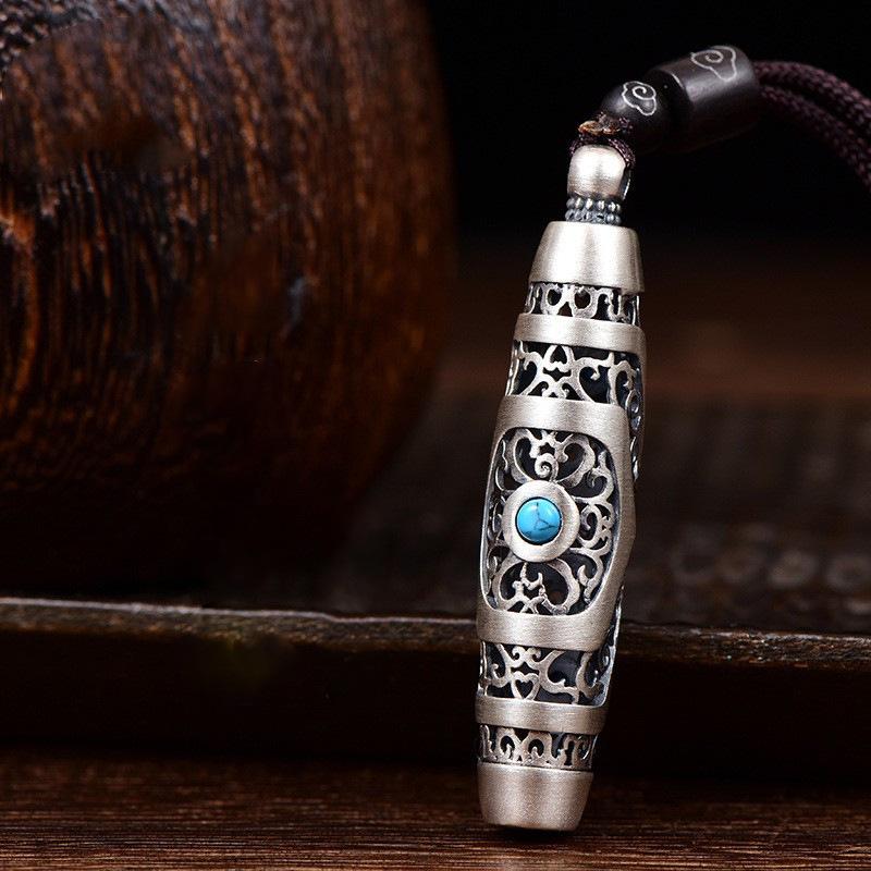 Aishang Three-Eyed Dzi Bead Pendant, Vintage Hollow Ethnic Style Necklace for Men and Women, Direct Sale