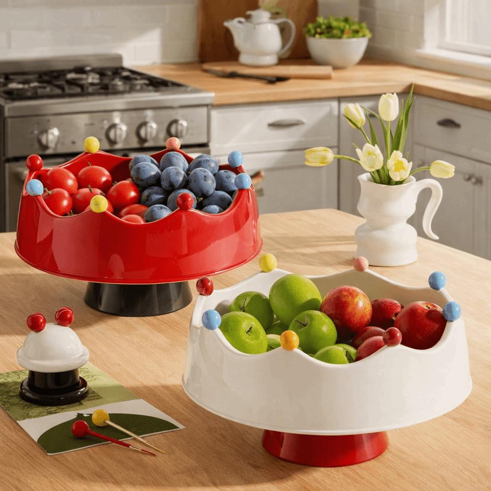 Large Capacity Fruit Bowl with Fork Crown Design Dry Fruit Tray Snack Plate Household Use