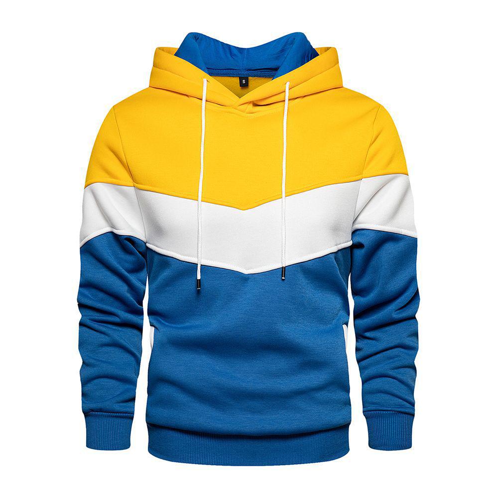 2024 Spring & Fall Color Block Casual Pullover Hoodie with Side Pockets for Men