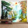 Natural Landscape Tapestry Mountain Waterfall Bird Day Flower Wall Hanging Home Wall Decoration Background Wall Tapestry