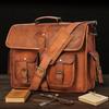 Handmade Full Grain Leather Laptop Bag – Vintage Messenger Briefcase with Multiple Pockets, Brass Hardware, Adjustable Strap & Canvas Lining