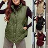 Women Winter Cotton Waistcoat Turn-down Collar Thick Sleeveless Padded Outerwear with Pockets Zipper Closure Mid Length Outdoor Vest Coat
