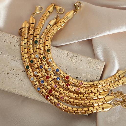 Colorful Zircon Price Silver Gold Plated Fashion Jewelry Blade Link Chain Bracelets Stainless Steel Bracelets for Women