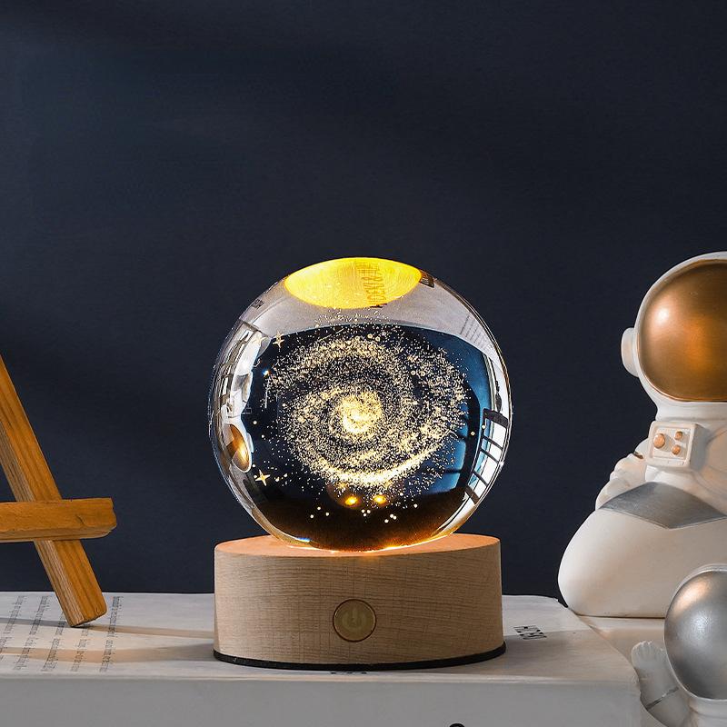 Xmas Creative Sun Galaxy Glowing Crystal Ball Ornament Milky Way Night Light Bedroom Bedside Decorations Christmas Gift Desktop Decor