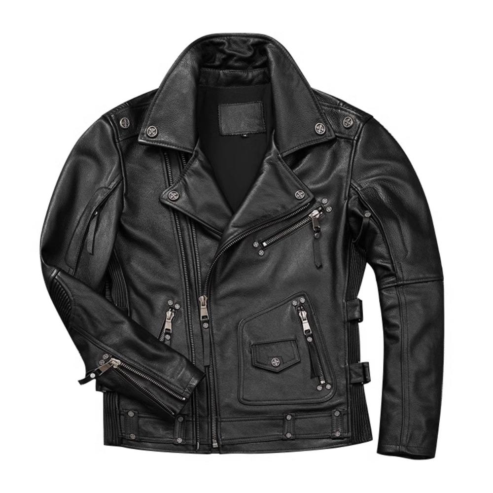 Китайский размер Тяжелая мотоциклетная куртка из натуральной коровьей кожи Верхний слой Повседневный винтажный ретро мото костюм кожаное пальто Зима