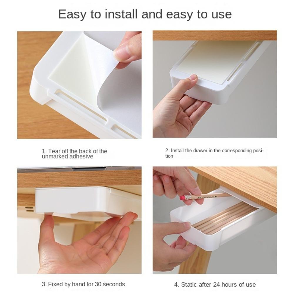 Large Capacity Undertable Drawer Self-Adhesive Hidden Drawer Cosmetics Stationery Organizer