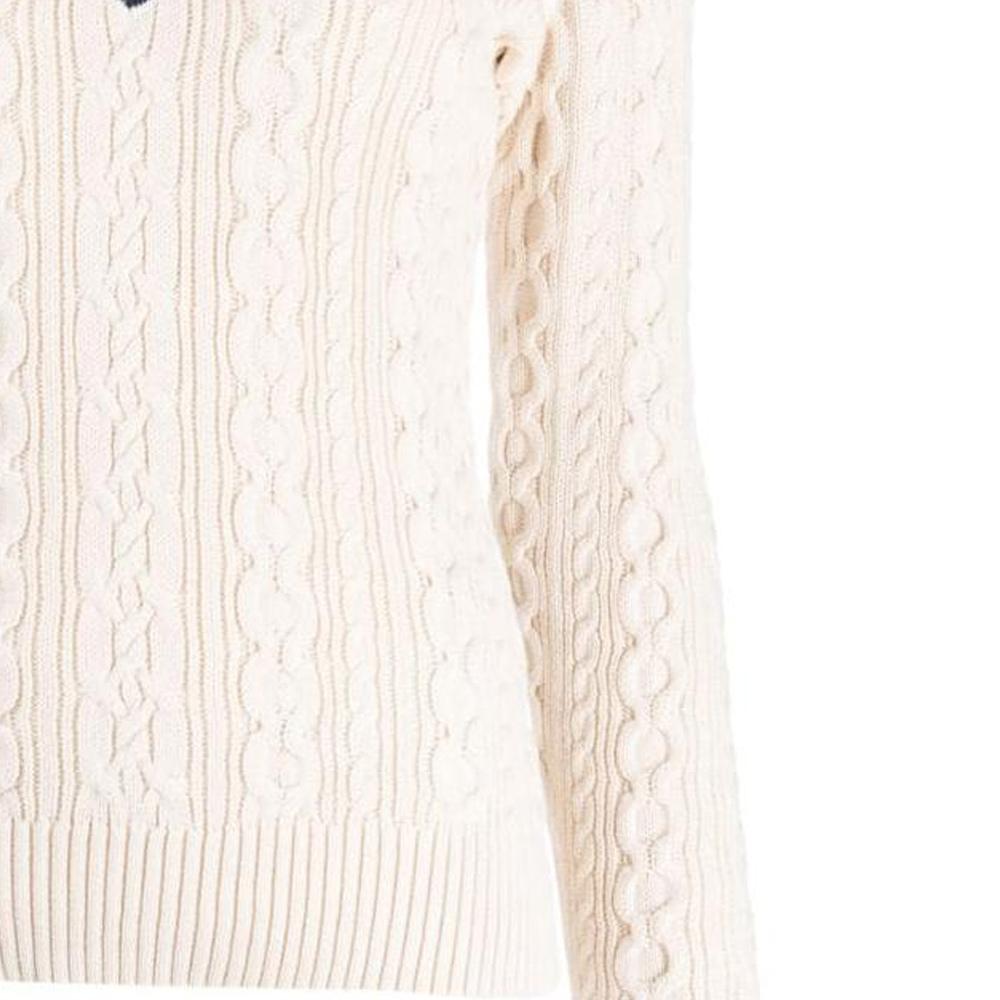 Polo Ralph Lauren SS23 Свитер-пуловер с V-образным вырезом, крупной кабельной вязкой и цветовыми блоками, женский, цвет молочный 200902626-001