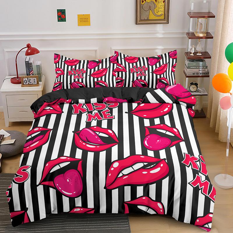 Kiss Sexy Lips King Queen Duvet Cover Red Mouth Bedding Set For Girl Modern Fashion Quilt Cover 2/3pcs Polyester Comforter Cover