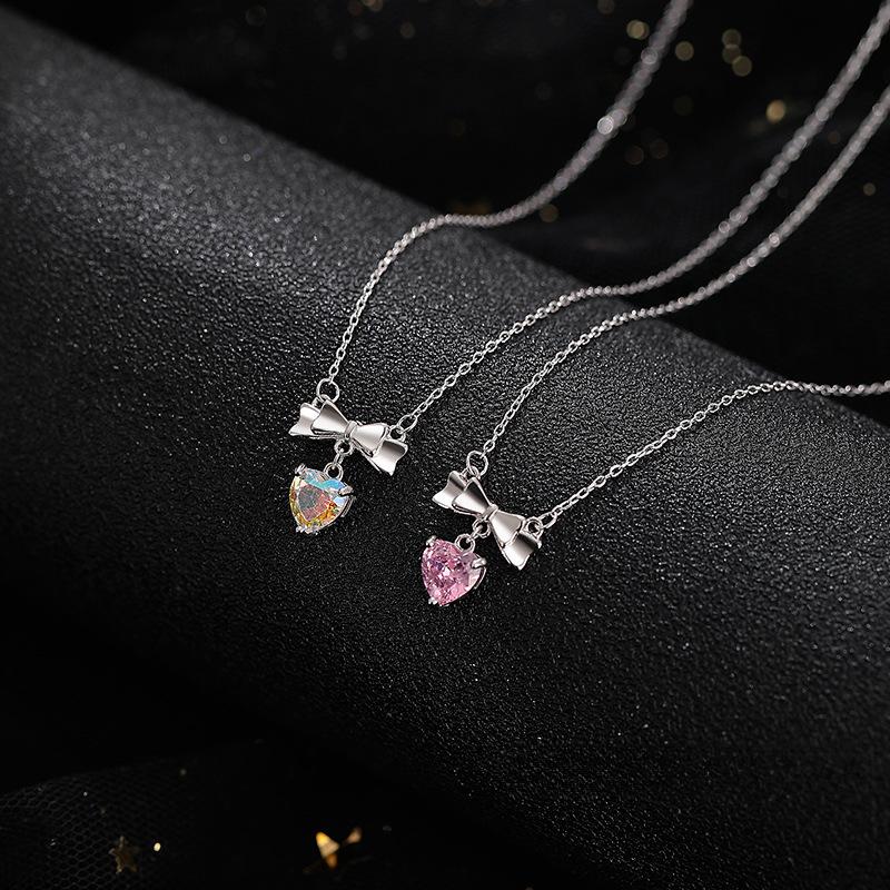Ожерелье в виде сердца с фантазийным бантом, милое и роскошное, летняя универсальная цепочка для воротника для женщин