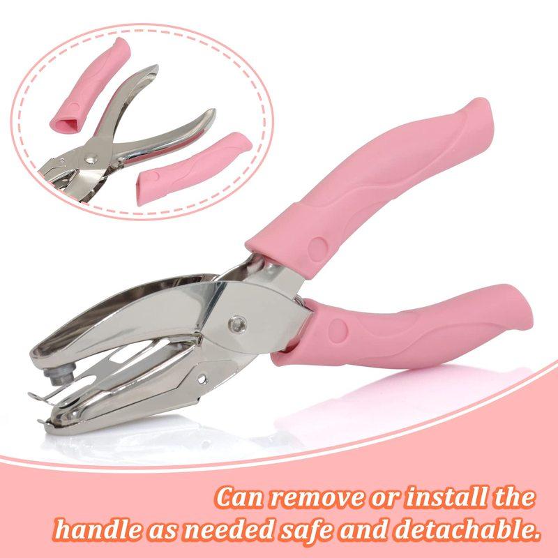 Metal Handheld Paper Punch Single-Hole Tag Punch Set with Plastic Handle for Circle Holes for DIY Craft Tag