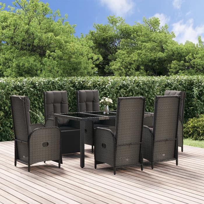 VidaXL Garden Dining Set and Cushions 7 Pcs Black and Grey Rattan, Dining Set, Dining Set 3185062