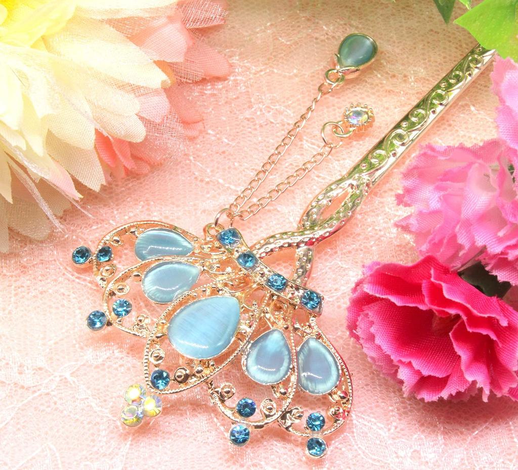 Японский цветок для волос Miaomyao, розовый золотой аксессуар для волос [Miaomyao] Шпилька, стиль, Tomesode, украшение, металл, пара, пара, тиара, мотив, (синий)