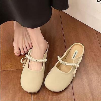 Плоская подошва мягкая подошва сумка голова полушлепанцы женские для улицы 2025 новые весенне-летние прохладные шлепанцы Мэри Джейн нежные вечерние туфли