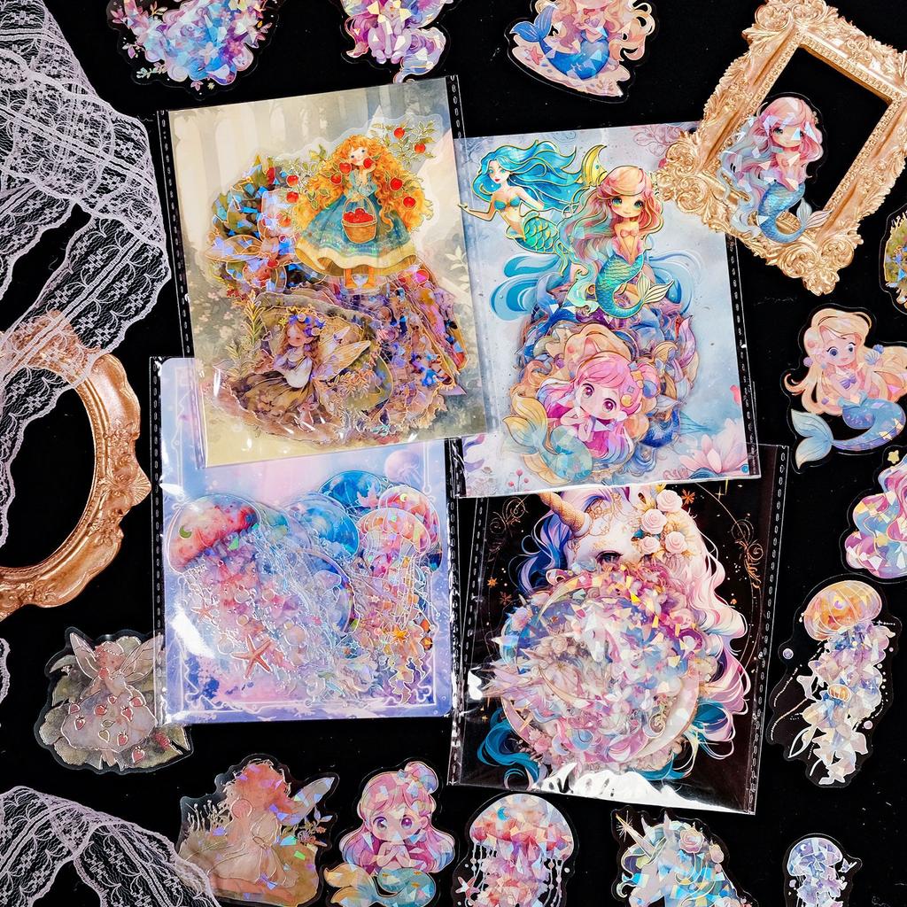 30-120 листов высококачественной серии Fairy Tale, прозрачной бронзирующей лазерной водонепроницаемой наклейки, декоративной наклейки для домашних животных