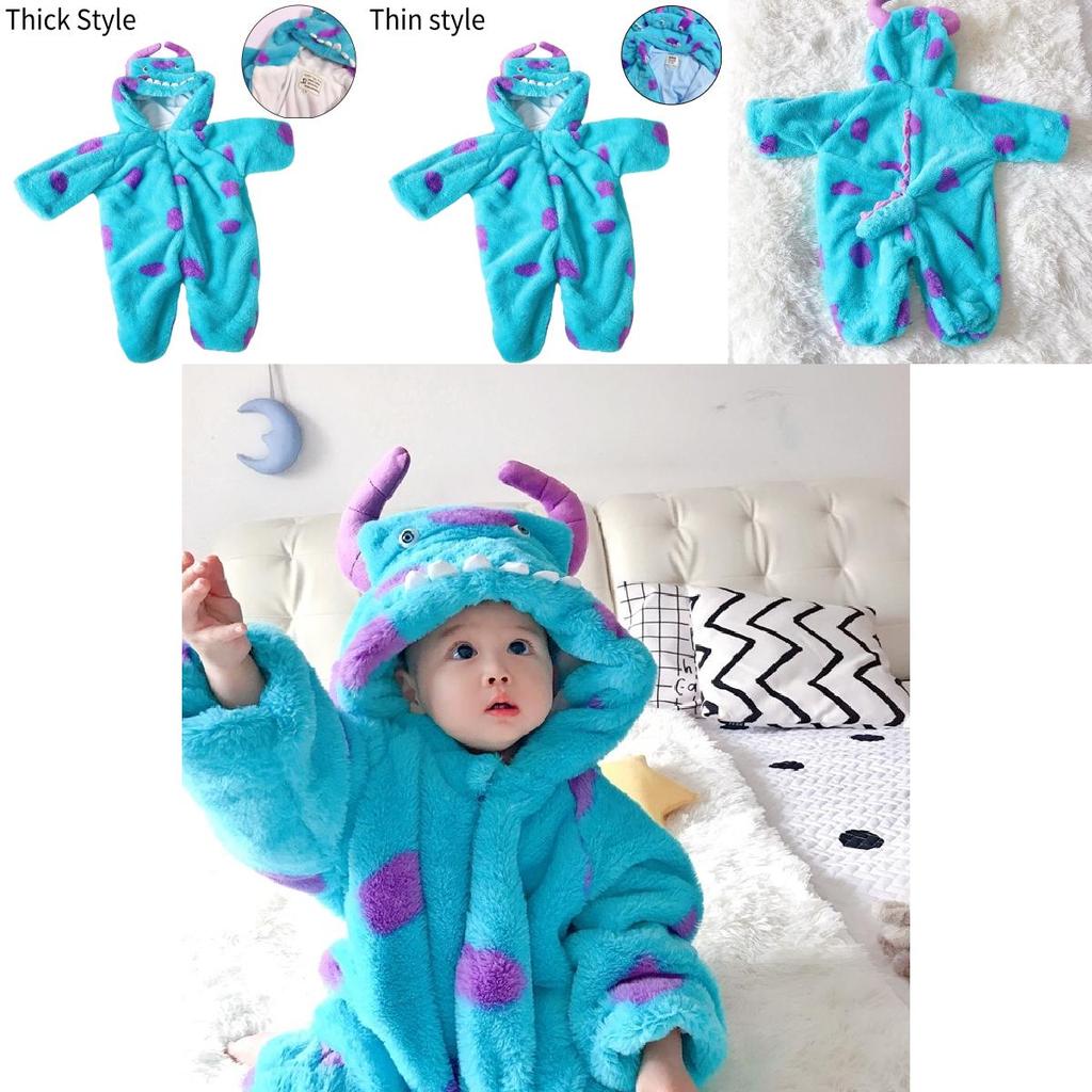 Adorable Baby Sullivan Monster Plush Onesie Thick Hooded Pajamas For Autumn Winter