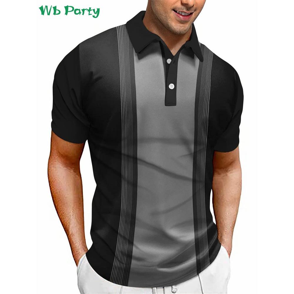Вертикальный полосатый принт Мужские рубашки Мужская одежда Рубашка поло с лацканами для мужчин Мужская одежда Мужские рубашки поло Простые полосатые топы