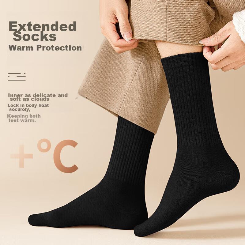 Men's Mid-Calf Socks, Autumn And Winter Sweat-Absorbing And Odor-Resistant Thick Socks, Pure Cotton Seamless Long Socks, All Black