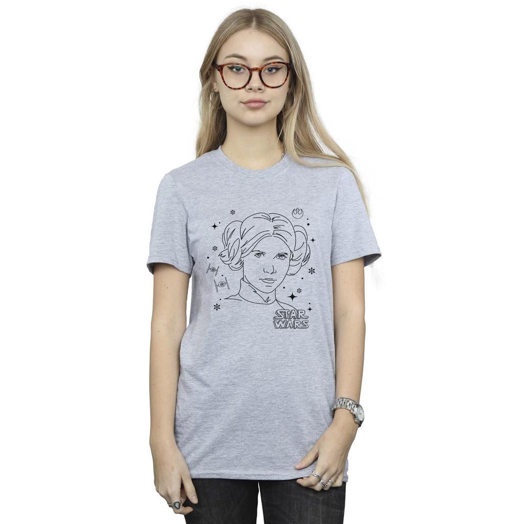 Star Wars Womens/Ladies Episode IV: A New Hope Leia Christmas Sketch Cotton Boyfriend T-Shirt