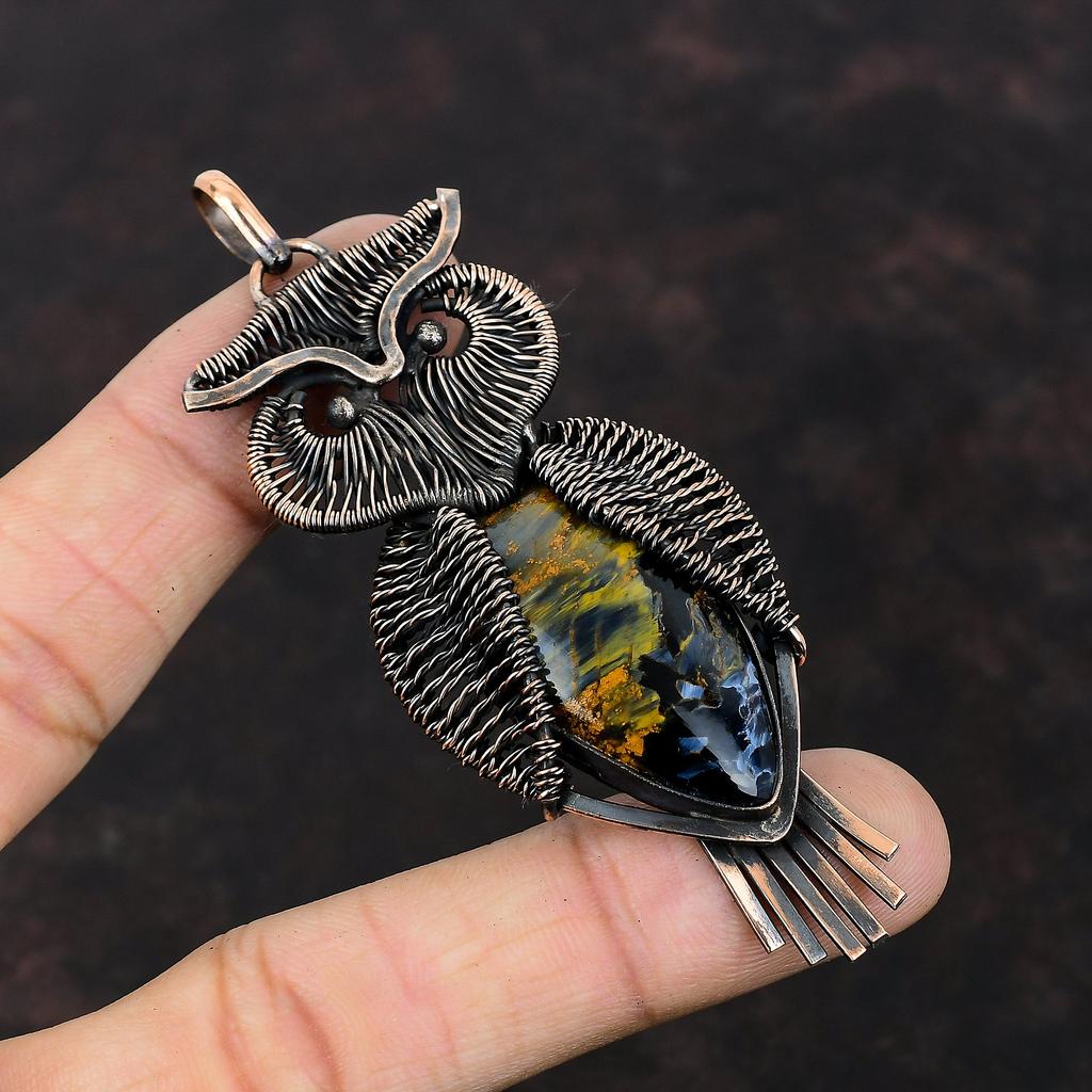 Подвеска Pietersite, медная проволочная обернутая подвеска, сова, драгоценный камень, подвеска Pietersite, ювелирные изделия ручной работы, уникальный медный подарок для женщин