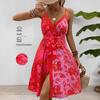 Women's Summer Strappy Sexy Dress Backless Lace-up High-waisted Printed Dress