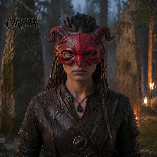 Halloween Party Mask Ram Horn Demon Mask, Horror Devil Half Face Horned Lightweight Gothic Masquerade for Cosplay Costume Fade-resistant