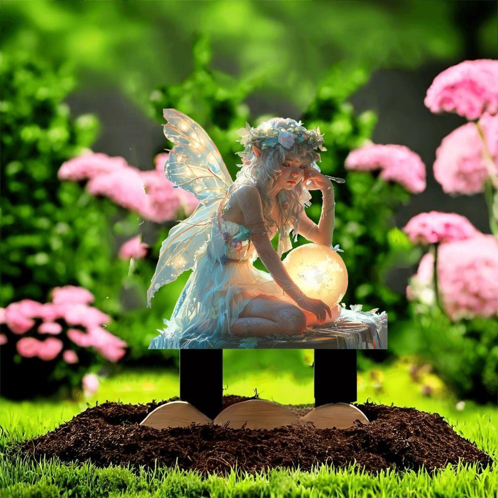Catching Light Ball Design Fairy Mini Figurine Acrylic Garden Stake  Courtyard
