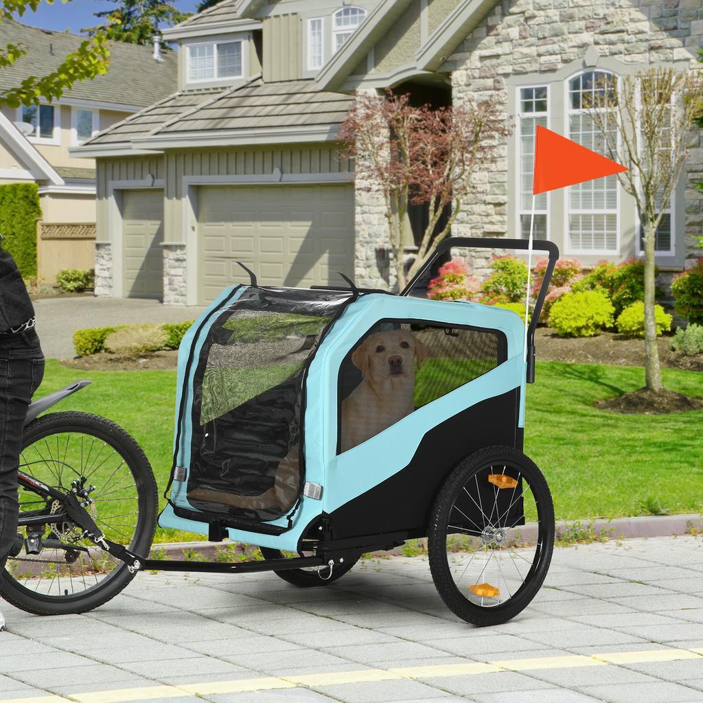 2 In 1 Dog Trailer Sliding Function 2 Entrances Mesh Window Sunshade Steel Frame Light Blue 170 X 77 X 90 Cm