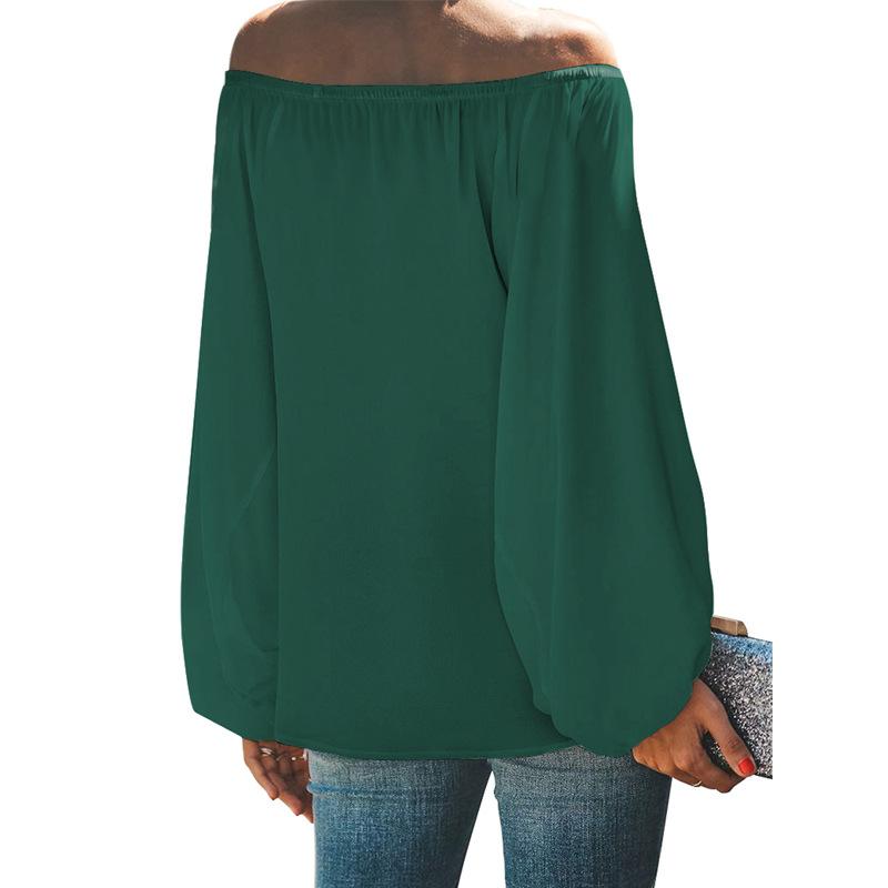 Women's Fashion Casual Spring Autumn Solid Color Print Long Sleeve One Shoulder Blouses & Shirts