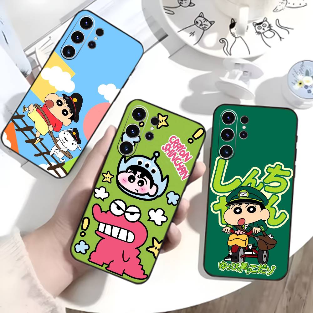 Cartoon N-Crayon Shin-chan Phone Case For Samsung S26,S25,S24,S23,S22,S30,S21,Ultra,Plus,FE 5G Black Soft Cover