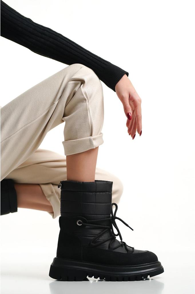 Женские современные стильные модные ботинки, ботинки из искусственной кожи, черные зимние ботинки из парашютной ткани на толстой подошве со шнуровкой