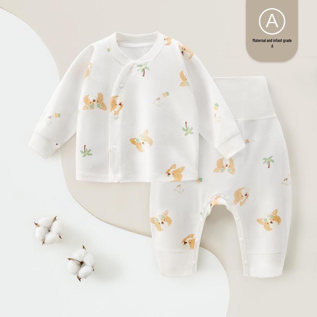 Детский хлопковый комплект нижнего белья без косточек на весну и осень: Базовый слой с высокой талией для мальчиков и девочек