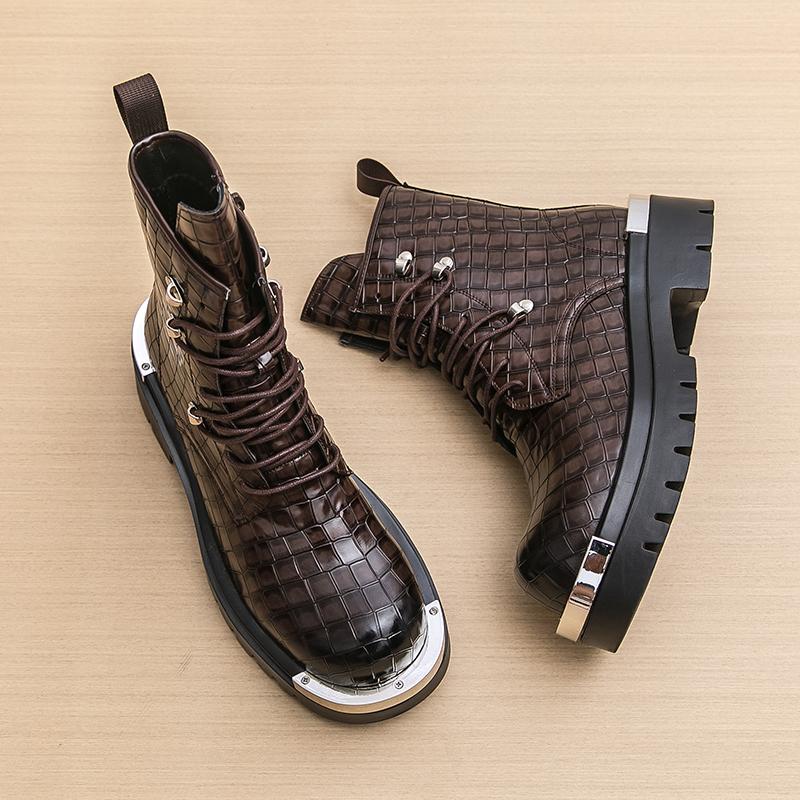 Мужские ретро ботинки на платформе с толстой подошвой в панк-стиле, ботинки-лифты в уличном стиле, мотоботы с большой головой, высокие ботинки, большой размер