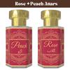 Комбо Розовый Аттар и Персиковый Аттар – Цветочные и Фруктовые Масла Аромата | Безспиртовой Унисекс Набор Парфюмерии с Роликом | 2 x 6 мл