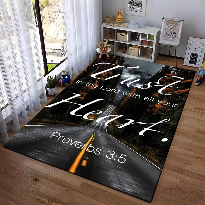 "Trust in the Lord Road Forest Scene Rug" Non-slip rug suitable for living room and bedroom sofas.