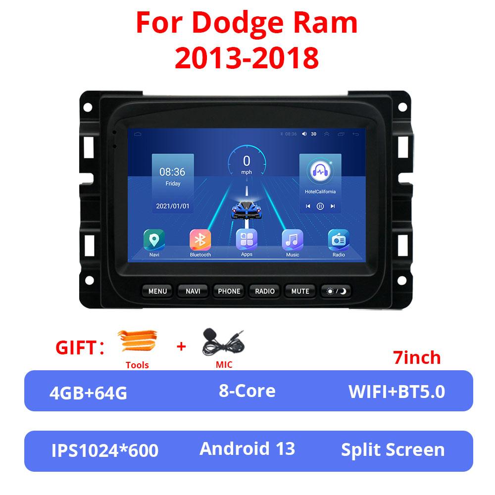 7-дюймовый Android 13 для Dodge Ram 2013-2018 без DVD автомобильный беспроводной Carplay и Android Auto с сенсорным экраном IPS 4G WIFI BT 5.0