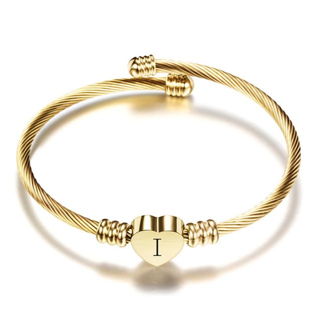 Nextvance Girls Gold Color Stainless Steel Heart Bracelet Bangle with Letter Fashion Initial Alphabet Charms Bracelets for Women