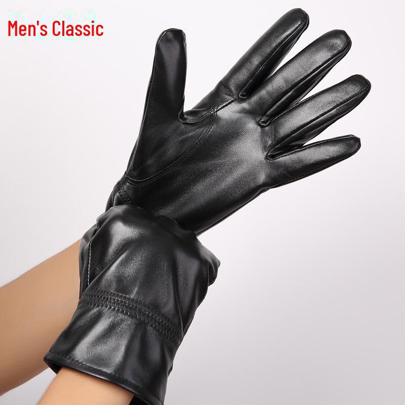 Men's Genuine Leather Cycling Gloves, Thick Velvet-Lined for Warmth, Winter Sheepskin Motorcycle Gloves